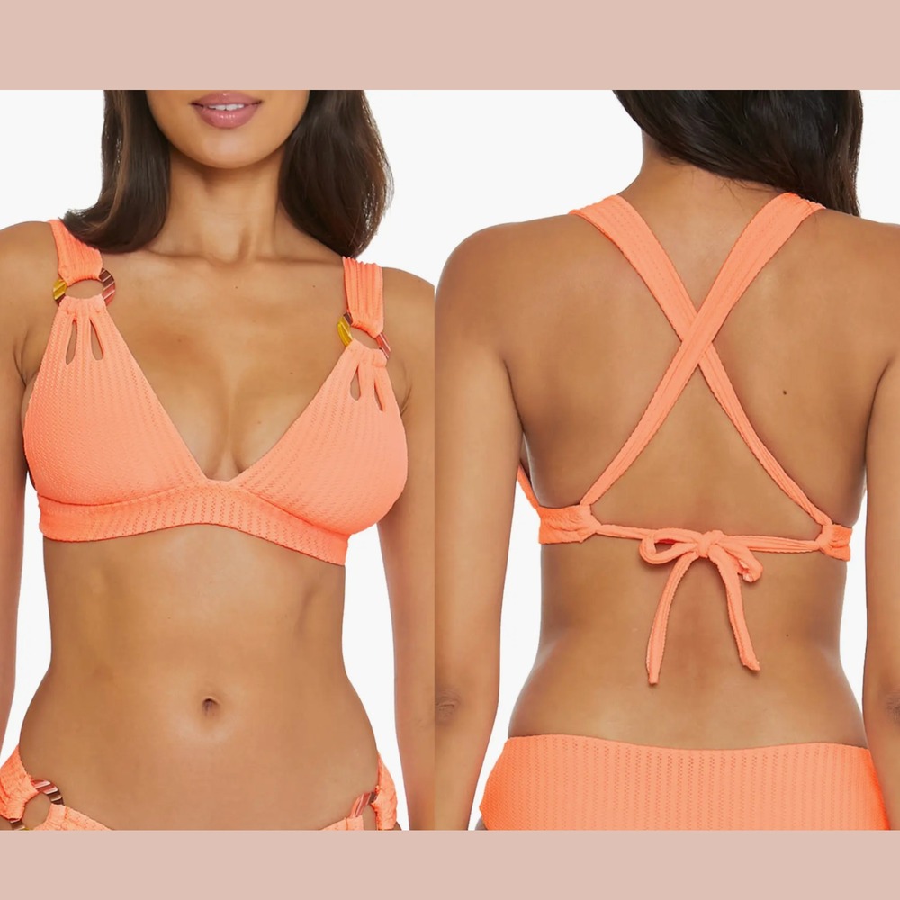 NWT $78 Becca [ Small ] Line & Sand Halter Bikini‎ Top in Nectar Orange #u1315